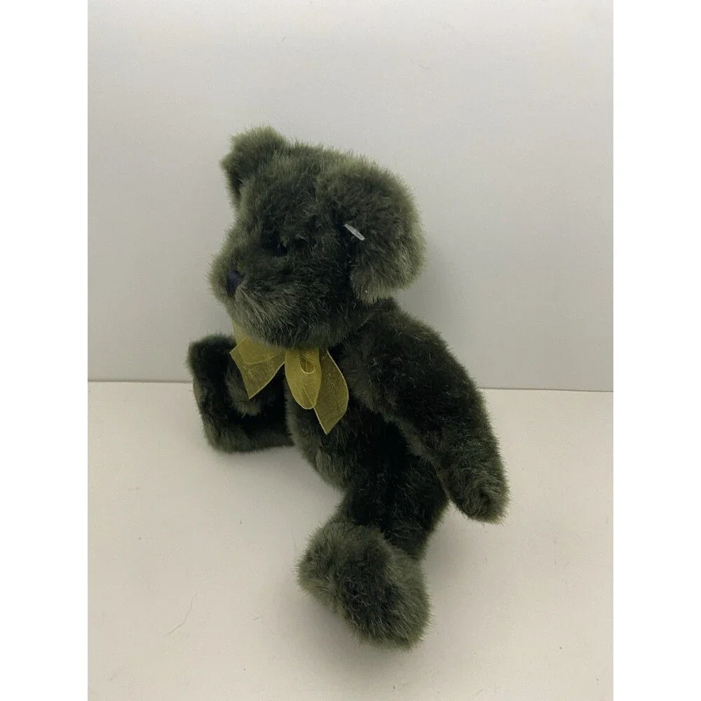 First and Main Green Teddy Bear with Bow Corduroy Feet Sitting 8 Inch EUC